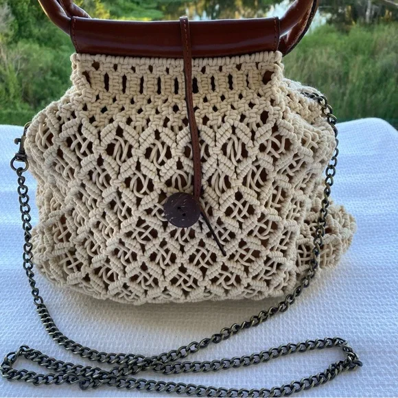 Patricia Nash Cream and Brown Crochet Tote - Picture 4 of 17